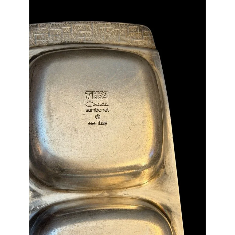 Vintage TWA Oneida Sambonet Italy Silver-Plated Double Dish Airline Snack Tray